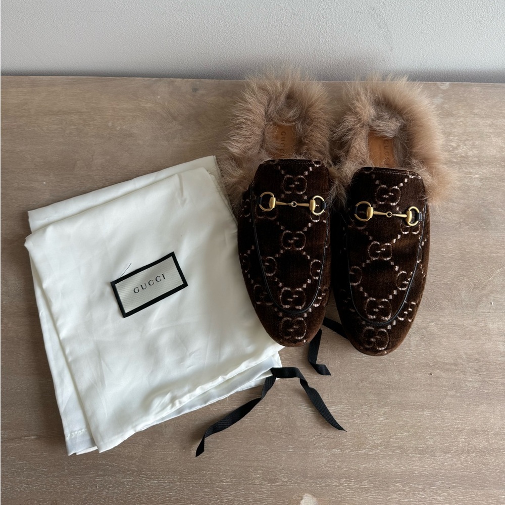 Gucci Brown Princeton Fur Lined Mules sz 40.5